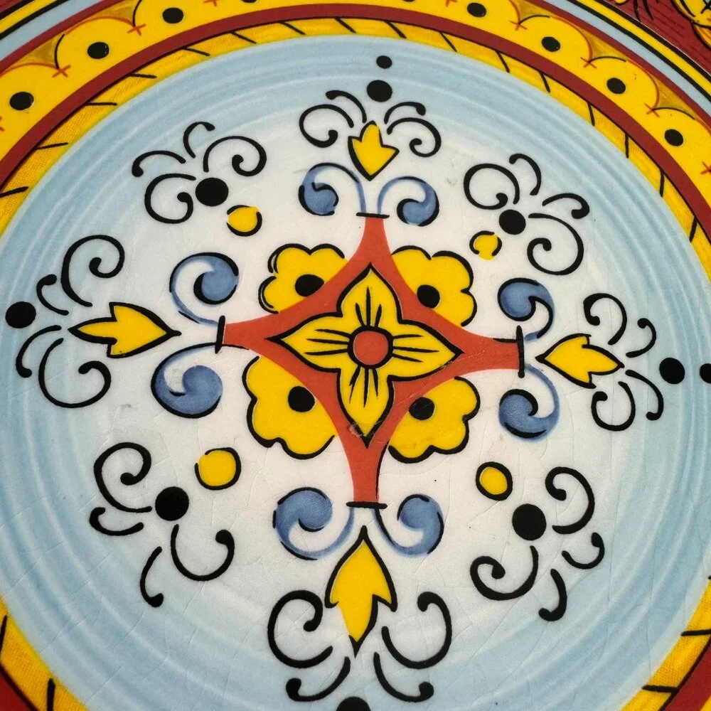 Tuscan Table Italian Dinner Plate 11" Ceramic Red Yellow Light Blue Black Bold - Picture 6 of 9